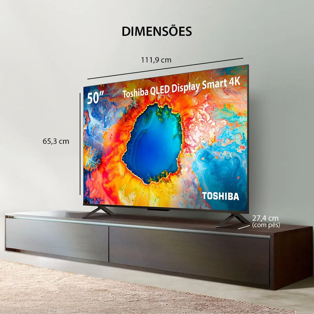 Smart TV QLED 50" 4K Toshiba 50C450NS Google TV 3 HDMI 2 USB Wi-Fi - TB034M