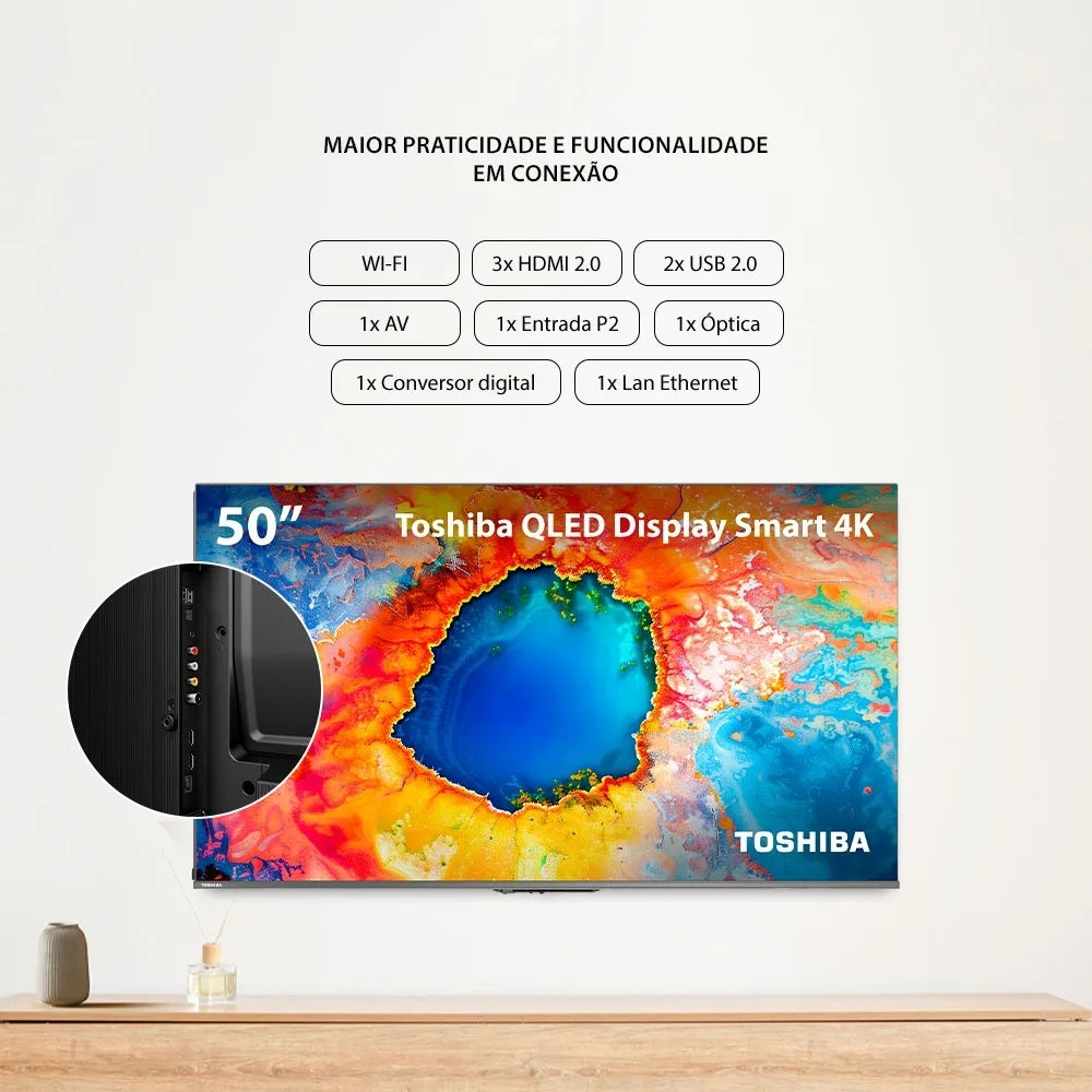 Smart TV QLED 50" 4K Toshiba 50C450NS Google TV 3 HDMI 2 USB Wi-Fi - TB034M