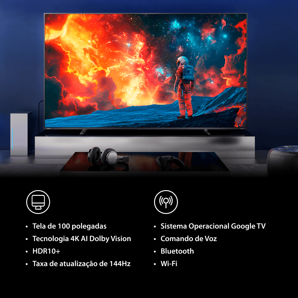 Smart TV QLED 100 4K UHD Toshiba Google TV 4HDMI 2USB 1AV - 100Z670RS