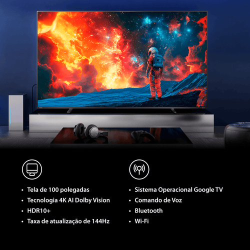 Smart TV QLED 100 4K UHD Toshiba Google TV 4HDMI 2USB 1AV - 100Z670RS